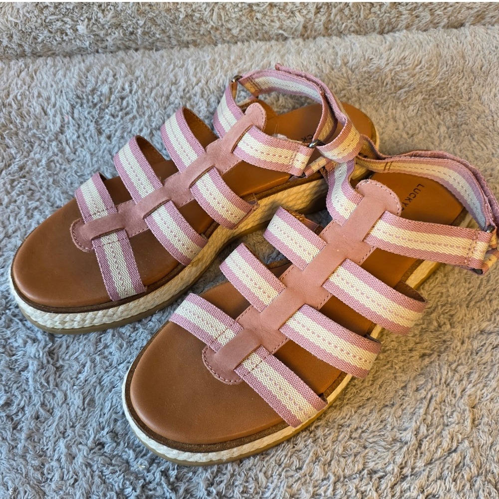 Lucky Brand Emiley Pink Strappy Platform Espadrille Sandals Size 11M‎ Gladiator
